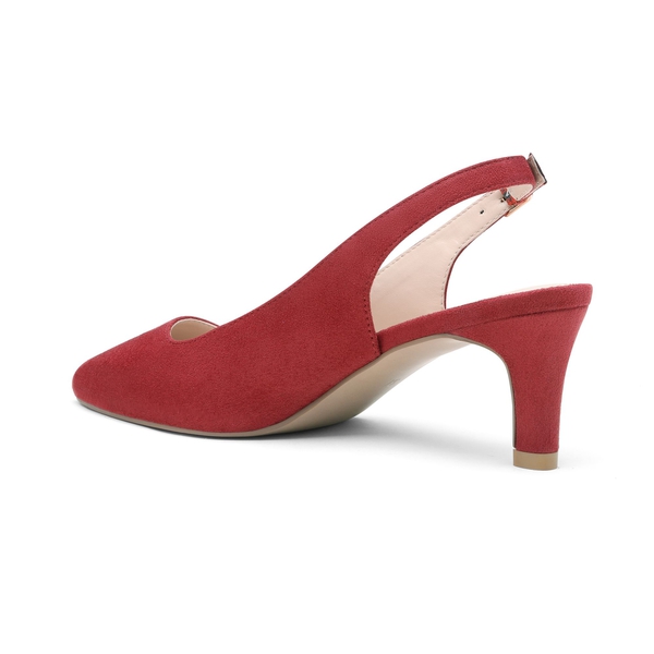 Pointed Toe Kitten Heel Slingback Pumps - RED SUEDE - 2